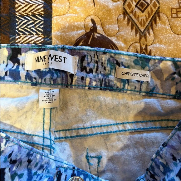 NINE WEST Chrystie Capri blue print pants size 8 women’s - Picture 5 of 10